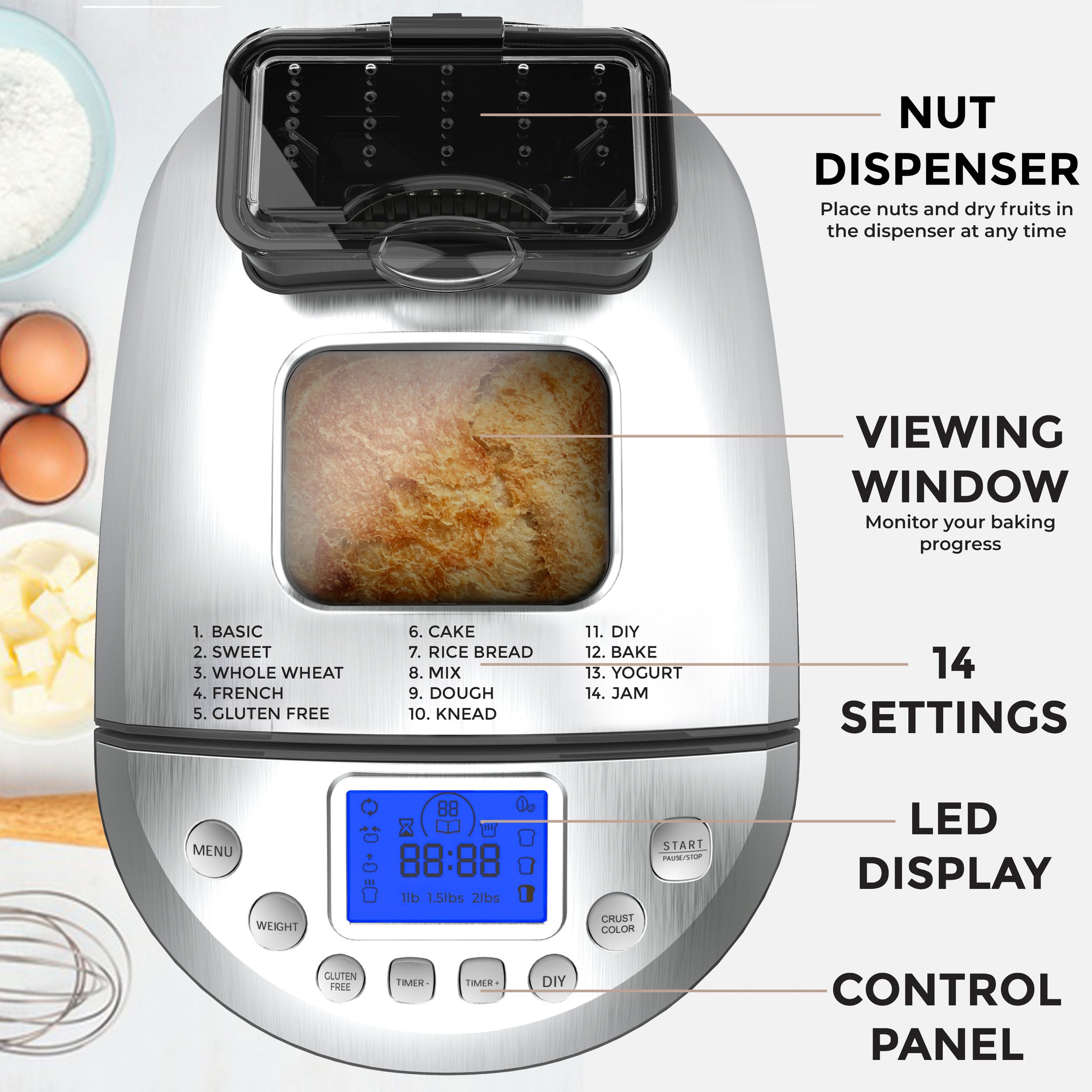 14-in-1 Stainless Steel Bread Maker Machine with Recipes – Pohl+Schmitt